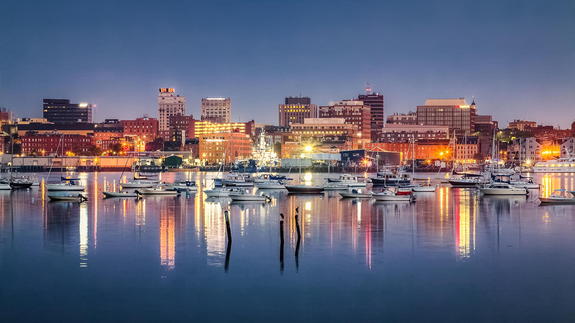 Portland, Maine harbor at night