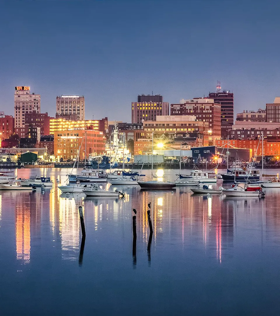 Portland, Maine harbor at night